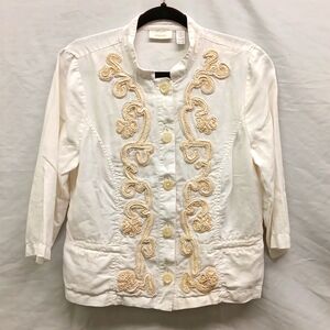 Chicos Linen Beaded and Embroidered Jacket Size 1 Medium